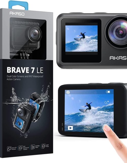 AKASO Brave 7 LE 4K30FPS 20MP WiFi Action Camera with Touch Screen EIS 2.0 Zoom Remote Control 131 Feet Underwater Camera with 2X 1350mAh Batteries Support External Microphone Vlog Camera